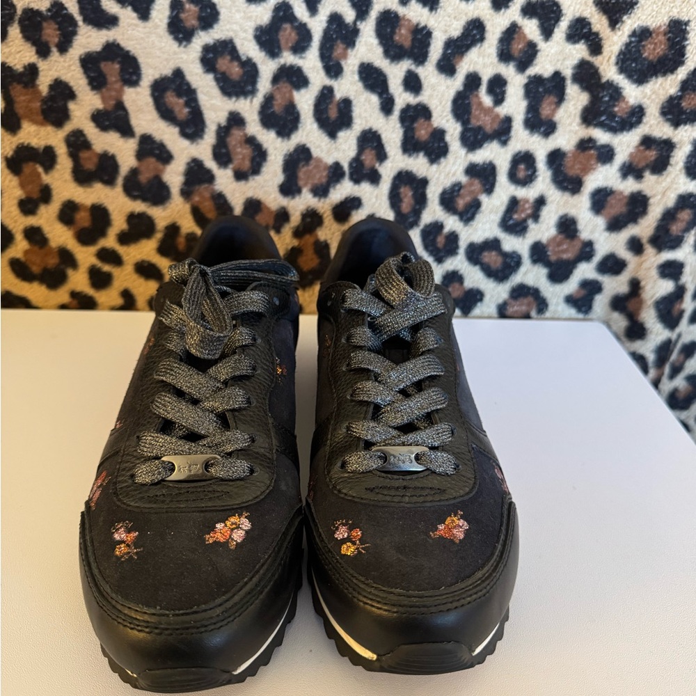 Coach Black and Brown Sneakers with  embroidered flowers